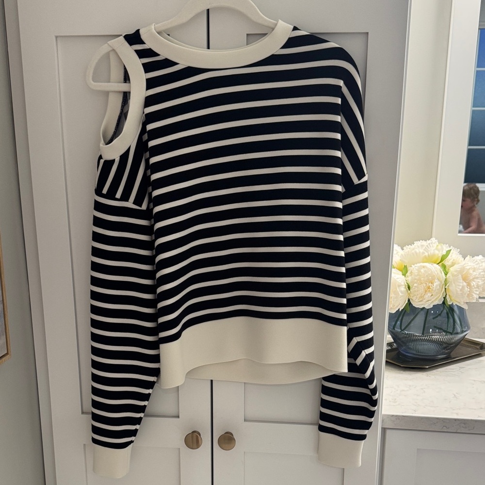 SPANX Black and White Striped Top